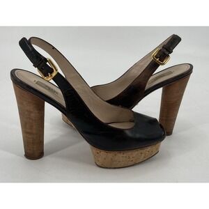 PRADA CALZATURE DONNA 1KP148 WOMEN'S SLINGBACK HEELS SIZE 38.5 BROWN DISTRESSED